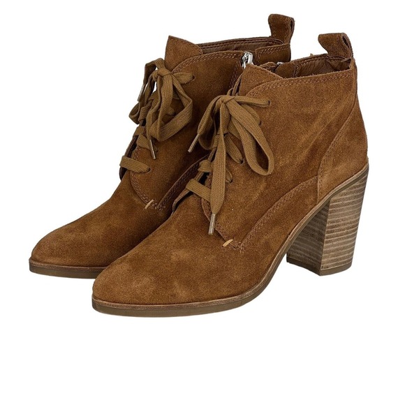 Dolce Vita Women's Sabrina 9 Suede Heeled Booties Boot Oxford Lace Up Zip Brown - Picture 7 of 10